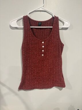 SHEIN Ribbed Henley Tank Top - Wine